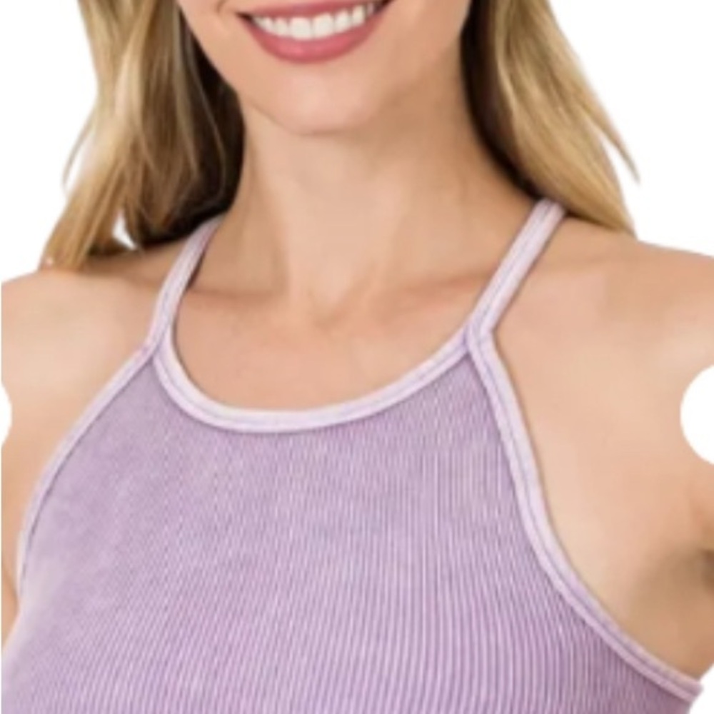 Zenana Padded Mineral Washed Ribbed Cropped Tank Top